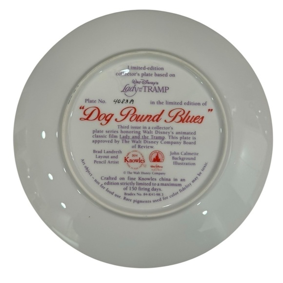 Walt Disney’s Lady and The Tramp “Dog Pound Blues” Collectors Plate 8 1/4 in - Picture 2 of 3